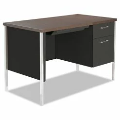 Hot Sale ⭐ Single Pedestal Steel Desk, Metal Desk, 45.25w X 24d X 29.5h, Mocha/Black 🤩
