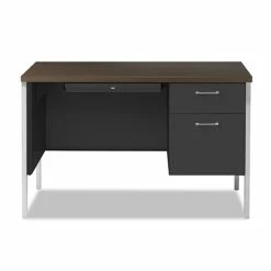 Hot Sale ⭐ Single Pedestal Steel Desk, Metal Desk, 45.25w X 24d X 29.5h, Mocha/Black 🤩 -Essentials shop ALESD4524BM 2