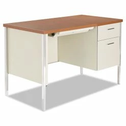 Outlet 🎁 Single Pedestal Steel Desk, Metal Desk, 45.25w X 24d X 29.5h, Cherry/Putty 😍