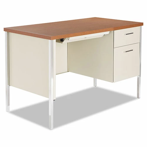 Outlet π Single Pedestal Steel Desk, Metal Desk, 45.25w X 24d X 29.5h, Cherry/Putty π 3 Outlet π Single Pedestal Steel Desk, Metal Desk, 45.25w X 24d X 29.5h, Cherry/Putty π