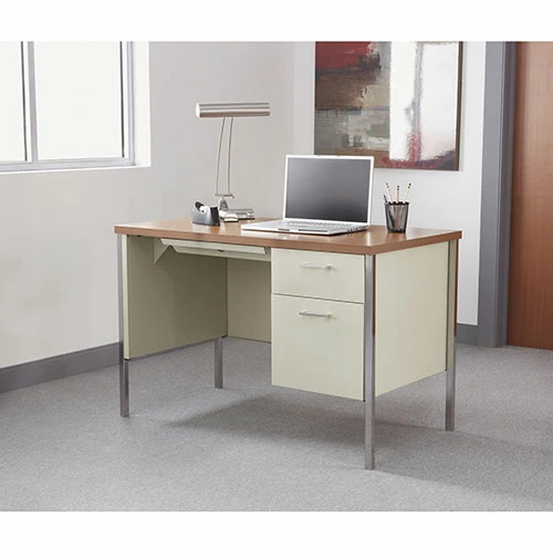 Outlet π Single Pedestal Steel Desk, Metal Desk, 45.25w X 24d X 29.5h, Cherry/Putty π 6 Outlet π Single Pedestal Steel Desk, Metal Desk, 45.25w X 24d X 29.5h, Cherry/Putty π - Image 4