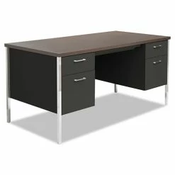 Budget π Double Pedestal Steel Desk, Metal Desk, 60w X 30d X 29.5h, Mocha/Black π