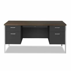 Budget 👏 Double Pedestal Steel Desk, Metal Desk, 60w X 30d X 29.5h, Mocha/Black 😍 -Essentials shop ALESD6030BM 5