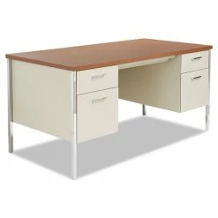 Top 10 🎉 Double Pedestal Steel Desk, Metal Desk, 60w X 30d X 29.5h, Cherry/Putty 🔔
