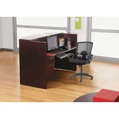 Hot Sale 🔥 Valencia Series Reception Desk With Counter, 71w X 35.5d X 42.5h, Mahogany 😍 -Essentials shop ALEVA327236MY 2
