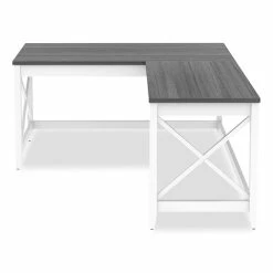 Flash Sale ❤️ Workspace By L-Shaped Farmhouse Desk, 58.27" X 58.27" X 29.53", Gray/White 💯 -Essentials shop ALEWSF5959GY 1