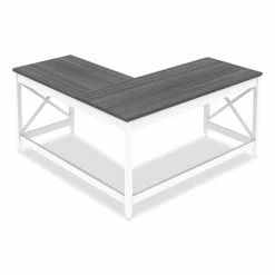 Flash Sale ❤️ Workspace By L-Shaped Farmhouse Desk, 58.27" X 58.27" X 29.53", Gray/White 💯 -Essentials shop ALEWSF5959GY 2