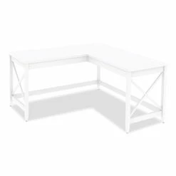 Best Sale 🥰 Workspace By L-Shaped Farmhouse Desk, 58.27" X 58.27" X 29.53", White 🎁