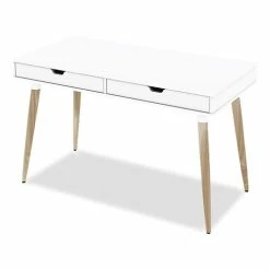 Alternative view of Outlet 🎁 Workspace By Scandinavian Writing Desk, 47.24" X 23.62" X 29.53", White/Beigewood 🔥