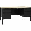 Budget ✨ Fortress Double-pedestal Teacher's Desk, 60" X 29.5" X 30" , 0.8" Modesty Panel, Double Pedestal, T-mold Edge, Material: Steel, Laminate Surface, Finish: Maple, Black 🌟 -Essentials shop LLR03155