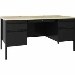 Budget ✨ Fortress Double-pedestal Teacher's Desk, 60" X 29.5" X 30" , 0.8" Modesty Panel, Double Pedestal, T-mold Edge, Material: Steel, Laminate Surface, Finish: Maple, Black 🌟