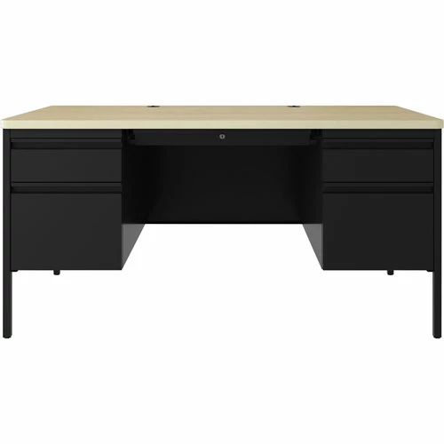 Budget β¨ Fortress Double-pedestal Teacher's Desk, 60" X 29.5" X 30" , 0.8" Modesty Panel, Double Pedestal, T-mold Edge, Material: Steel, Laminate Surface, Finish: Maple, Black π 3 Budget β¨ Fortress Double-pedestal Teacher's Desk, 60" X 29.5" X 30" , 0.8" Modesty Panel, Double Pedestal, T-mold Edge, Material: Steel, Laminate Surface, Finish: Maple, Black π - Image 2