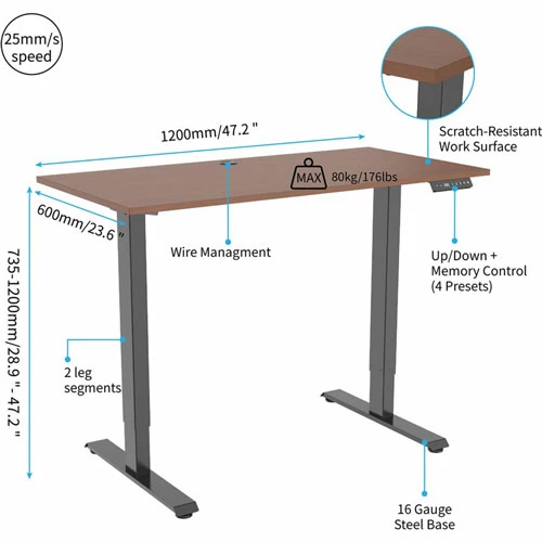 Promo ๐ Desk, Height-Adj, 48"x24"x28.9"-47.2" , Walnut/Black ๐ 6 Promo ๐ Desk, Height-Adj, 48"x24"x28.9"-47.2" , Walnut/Black ๐ - Image 4