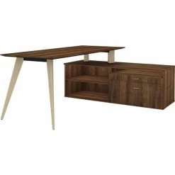 Outlet ✔️ Wood Frame, Adjustable, F/30" L-shape Desk, 60-72"Wx30"D, Natural ✔️ -Essentials shop LLR16224 2