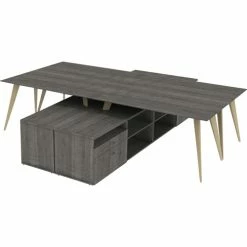 Outlet ✔️ Wood Frame, Adjustable, F/30" L-shape Desk, 60-72"Wx30"D, Natural ✔️ -Essentials shop LLR16224 4