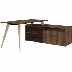 Outlet ✔️ Wood Frame, Adjustable, F/30" L-shape Desk, 60-72"Wx30"D, Natural ✔️ -Essentials shop LLR16224 5