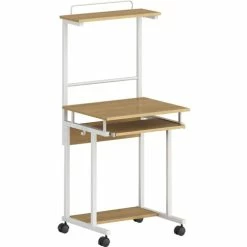 New 👍 Mobile Computer Workstation - 23.6" X 20.6" X 53.5" - 2 Shelve(s) - Material: Medium Density Fiberboard (MDF), Metal Frame - Finish: Maple Laminate, White 😀