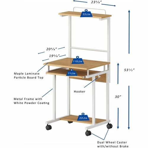 New π Mobile Computer Workstation - 23.6" X 20.6" X 53.5" - 2 Shelve(s) - Material: Medium Density Fiberboard (MDF), Metal Frame - Finish: Maple Laminate, White π 7 New π Mobile Computer Workstation - 23.6" X 20.6" X 53.5" - 2 Shelve(s) - Material: Medium Density Fiberboard (MDF), Metal Frame - Finish: Maple Laminate, White π - Image 5