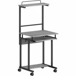 Discount 🧨 Mobile Computer Workstation - 23.6" X 20.6" X 53.5" - 2 Shelve(s) - Material: Medium Density Fiberboard (MDF), Metal Frame - Finish: Weathered Charcoal Laminate, Black 😀