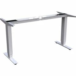 Best Sale 🎁 Sit-to-Stand Base, For 48"-72" Tabletop, 3-Tier, 24"-50"H, Silver ⌛