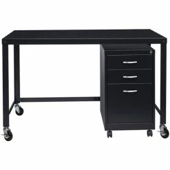 Best Sale 🎁 Ready-to-Assemble Mobile Desk, 48" X 23" X 29-1/2", Black 🔔 -Essentials shop LLR34417 2