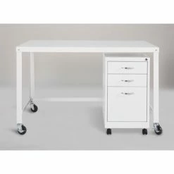 Flash Sale 🧨 Ready-to-Assemble Mobile Desk, 48" X 23" X 29-1/2", White 🔔 -Essentials shop LLR34418 4