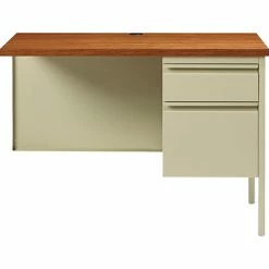Brand new 🛒 Single Pedestal Desk, RH, 42" X 24" X 29-1/2", Putty Oak ⭐ -Essentials shop LLR60920 2
