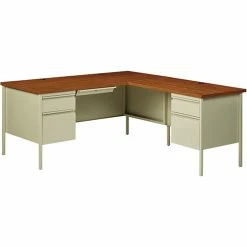 New 🧨 Double Pedestal Desk, 60" X 30" X 29-1/2", Putty Oak 🎁 -Essentials shop LLR60926 1