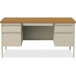 New 🧨 Double Pedestal Desk, 60" X 30" X 29-1/2", Putty Oak 🎁 -Essentials shop LLR60926 4