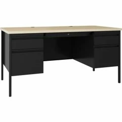Cheapest 😀 Fortress Maple Top Double-pedestal Desk, 60" X 29.5" X 30", Maple Surface, Black 💯