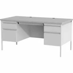 Deals 🌟 Grey Double Pedestal Steel/Laminate Desk, 2 Pedestals, 30" Height X 29.50" Width X 60" Depth, Gray, Laminated, Steel 😍 -Essentials shop LLR60935 2