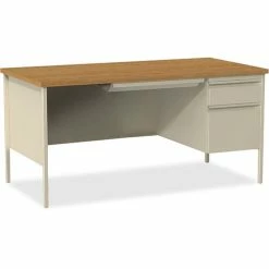 Budget ⌛ Single Pedestal Desk, RH, 66" X 30" X 29-1/2", Putty Oak ⌛
