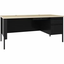 Best Sale 😀 Fortress Series 66" Right Pedestal Desk, 66" X 29.5" X 30" , 0.8", Maple Surface, Black 🧨