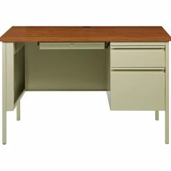 Cheapest 🌟 Right Pedestal Desk, Steel, 45-1/2"x24"x29-1/2", Oak/Putty ⭐