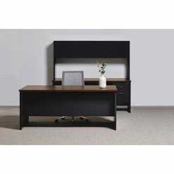 Brand new 🧨 Double Pedestal Credenza, 24" X 72", Black/Walnut 💯 -Essentials shop LLR79157 3