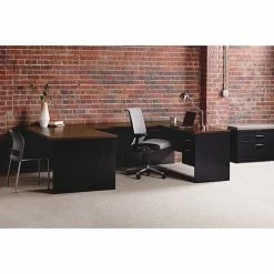 Brand new 🧨 Double Pedestal Credenza, 24" X 72", Black/Walnut 💯 -Essentials shop LLR79157 4