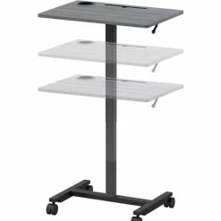Promo 💯 Height-adjustable Mobile Desk - Weathered Charcoal Laminate Top - Powder 🧥 Coated Base - 43" Height X 26.63" Width X 19.13" Depth 🤩
