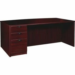 Budget 🛒 Left-pedestal Bowfront Desk, B/B/F, 72" X 42" X 29", Mahogany 👍