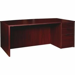 Promo 🥰 Right-pedestal Bowfront Desk, B/B/F, 72" X 42" X 29", Mahogany ✔️