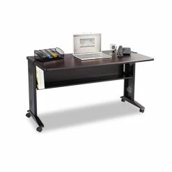 Cheapest 🔔 Mobile Computer Desk With Reversible Top, 53.5w X 28d X 30h, Mahogany/Medium Oak/Black 🛒 -Essentials shop SAF1933 1