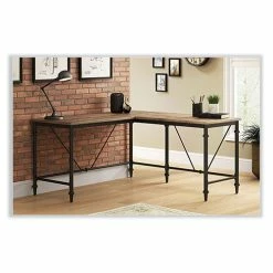 Buy 🤩 Breslyn L-Shaped Desk With Integrated Power Management, 59.5" X 59.5" X 30.25", Natural Hickory/Black 👍 -Essentials shop TVFSPLSBRLDTV 4