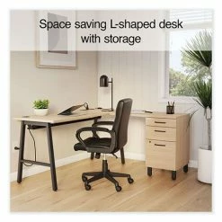 Cheapest 🔥 Essentials Single-Pedestal L-Shaped Desk With Integrated Power Management, 59.8" X 59.8 X 29.7", Natural Wood/Black ⭐ -Essentials shop UOS60420CC 2