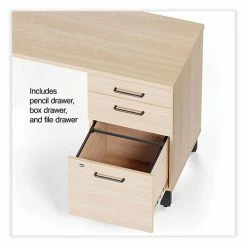 Cheapest 🔥 Essentials Single-Pedestal L-Shaped Desk With Integrated Power Management, 59.8" X 59.8 X 29.7", Natural Wood/Black ⭐ -Essentials shop UOS60420CC 4
