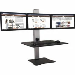 Cheap 😉 High Rise Electric Triple Monitor Standing Desk - 23" To 34" Screen Support - 37.50 Lb Load Capacity - 20" Height X 28" Width X 23" Depth - Desktop, Tabletop - High Pressure Laminate (HPL) - Wood, Steel, Aluminum - Black, Aluminum 🧨