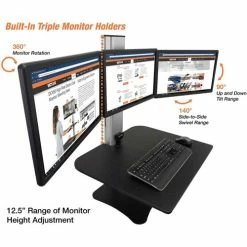 Cheap 😉 High Rise Electric Triple Monitor Standing Desk - 23" To 34" Screen Support - 37.50 Lb Load Capacity - 20" Height X 28" Width X 23" Depth - Desktop, Tabletop - High Pressure Laminate (HPL) - Wood, Steel, Aluminum - Black, Aluminum 🧨 -Essentials shop VCTDC475 2