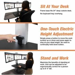 Cheap 😉 High Rise Electric Triple Monitor Standing Desk - 23" To 34" Screen Support - 37.50 Lb Load Capacity - 20" Height X 28" Width X 23" Depth - Desktop, Tabletop - High Pressure Laminate (HPL) - Wood, Steel, Aluminum - Black, Aluminum 🧨 -Essentials shop VCTDC475 3