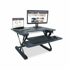 Best Sale 🎉 High Rise Height Adjustable Standing Desk With Keyboard Tray, 31w X 31.25d X 20h, Gray/Black ❤️ -Essentials shop VCTDCX710G 3