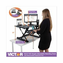 Best Sale 🎉 High Rise Height Adjustable Standing Desk With Keyboard Tray, 31w X 31.25d X 20h, Gray/Black ❤️ -Essentials shop VCTDCX710G 4