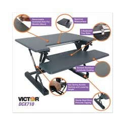 Best Sale 🎉 High Rise Height Adjustable Standing Desk With Keyboard Tray, 31w X 31.25d X 20h, Gray/Black ❤️ -Essentials shop VCTDCX710G 5