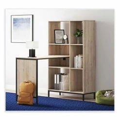 Wholesale 🎉 Turing Home Office Workstation With Integrated Bookcase And Power Center, 48.3" X 31.75" X 55.25", Desert Ash/Black 😍 -Essentials shop WHLTU48CD 4